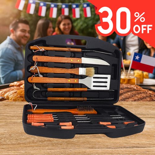 Kit Parrillero Pro con Maleta + 18 Piezas para Asados + Envío Gratis