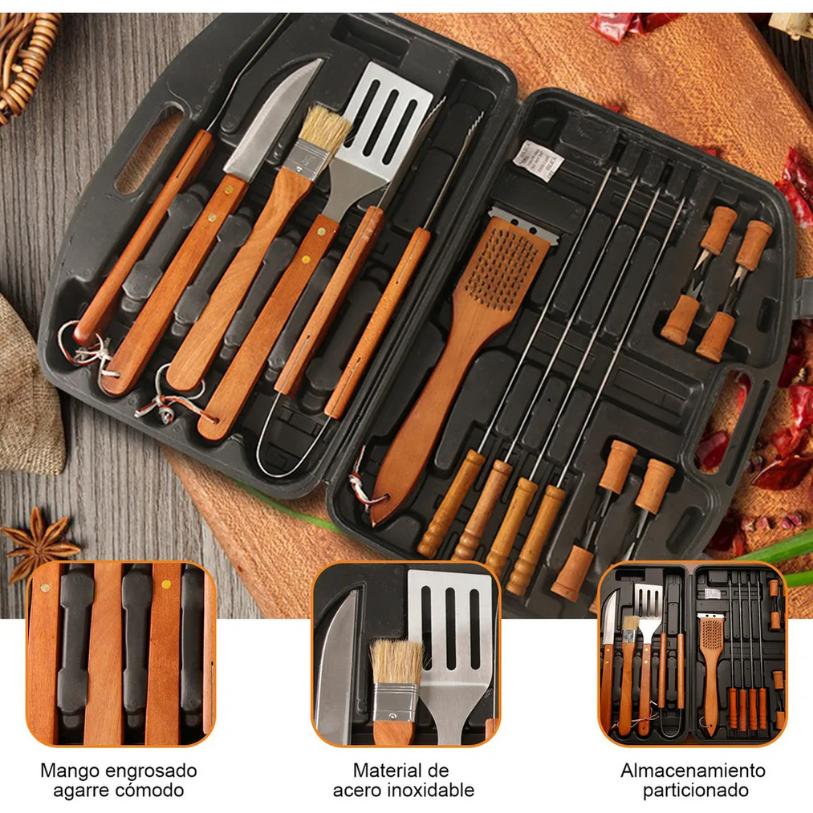 Kit Parrillero Pro con Maleta + 18 Piezas para Asados + Envío Gratis