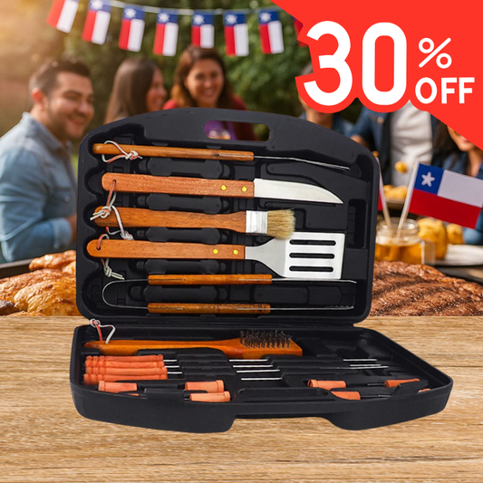 Kit Parrillero Pro con Maleta + 18 Piezas para Asados + Envío Gratis