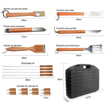 Kit Parrillero Pro con Maleta + 18 Piezas para Asados + Envío Gratis